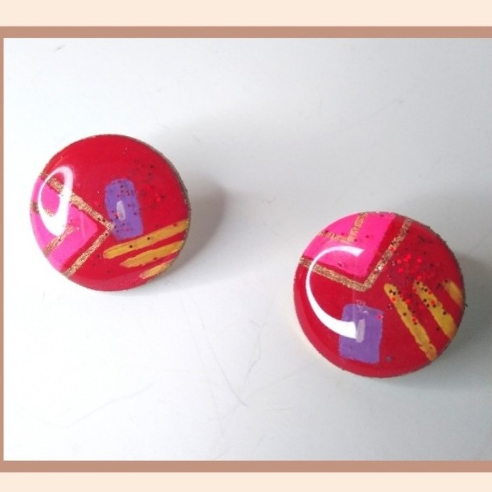 Funky hand painted button Earrings